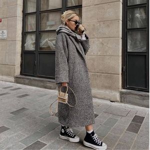 MANGO boucle oversized long coat salt‘n‘pepper pattern